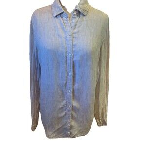 J. McLaughlin Linen Stripe Shirt Women's Sz Medium Button Down Top Preppy Airy